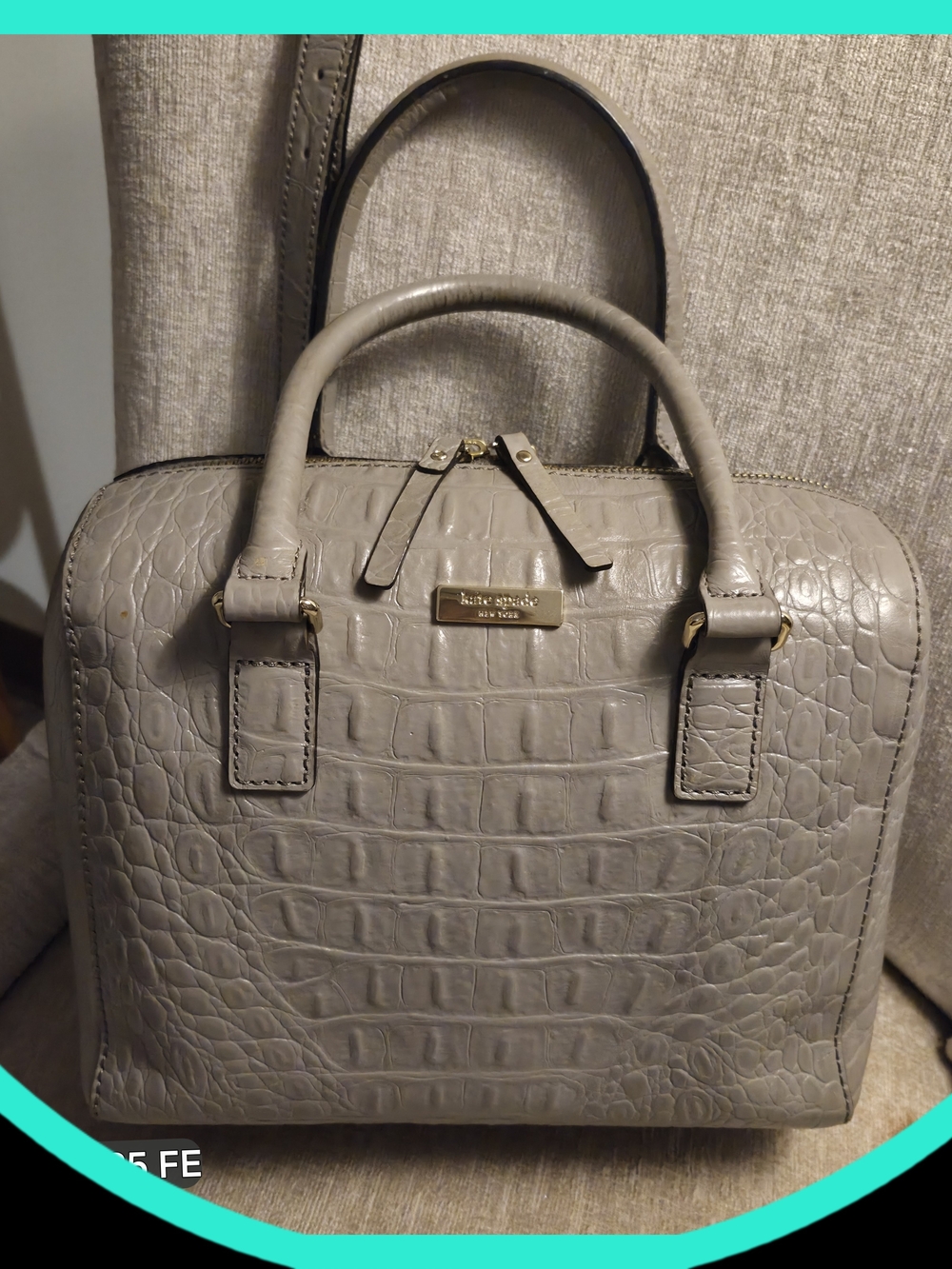 kate spade New York 'Rialto Cliff Gray Croc Embrossed Leather Dome Satchel